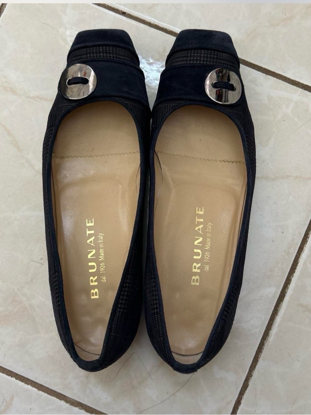 Black Suede Ballet Flats with Silver Accent Buckle